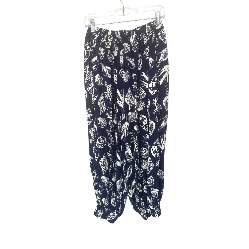 Venus Pants Blue White Seashell‎ Print Beachy Vacation Resort Cropped Small - Picture 7 of 10